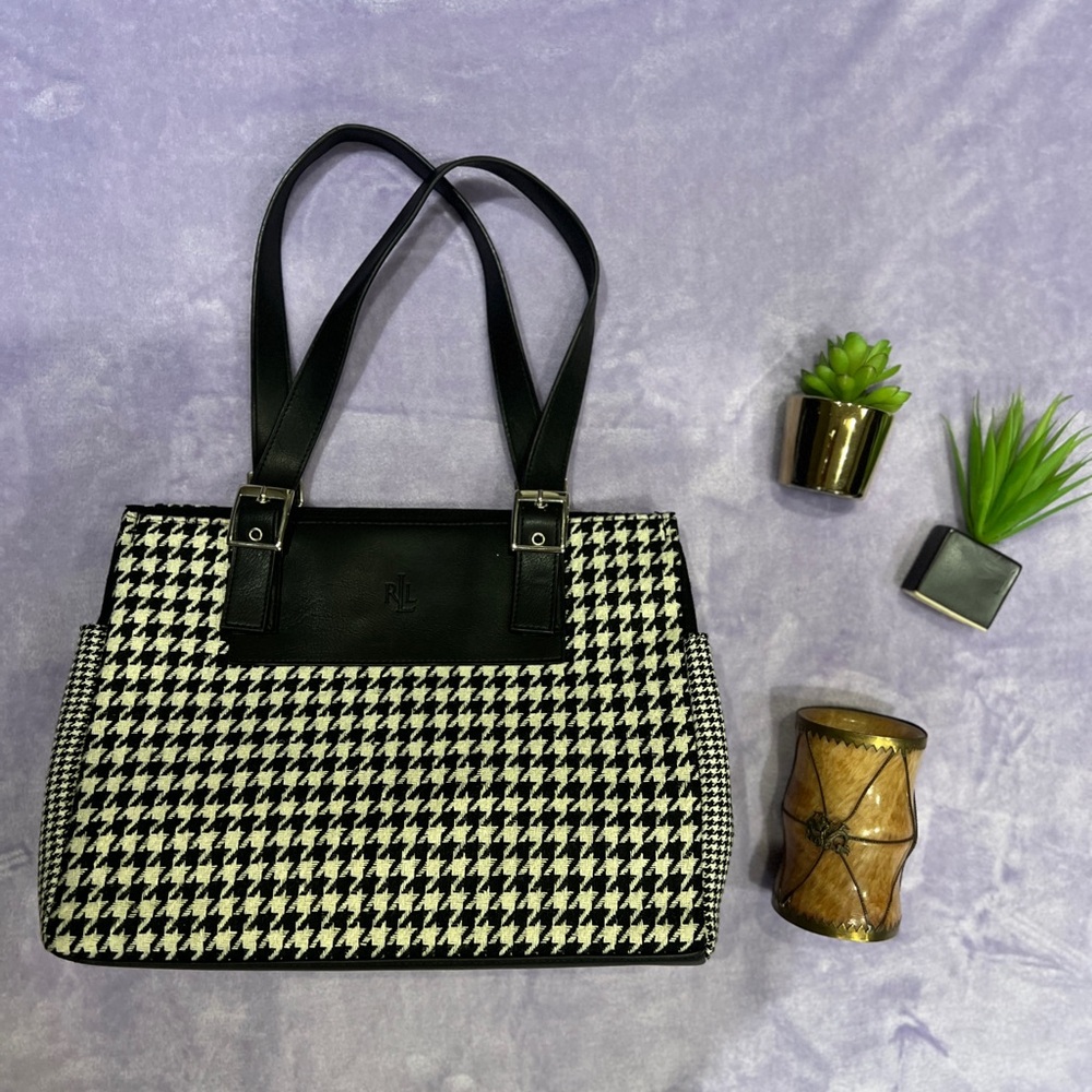 Ralph Lauren Textile Black and white houndstooth tote